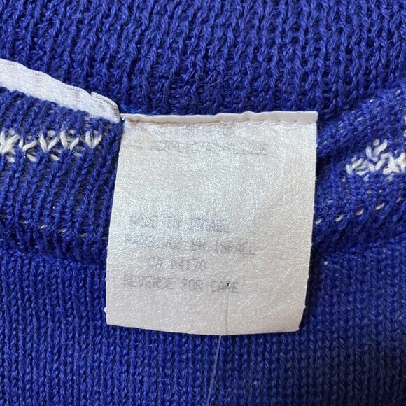 Vintage 80s Helen Knits  Greek Blue Line Drawing 3/4 Sleeve Boatneck Sweater - Picture 2 of 6